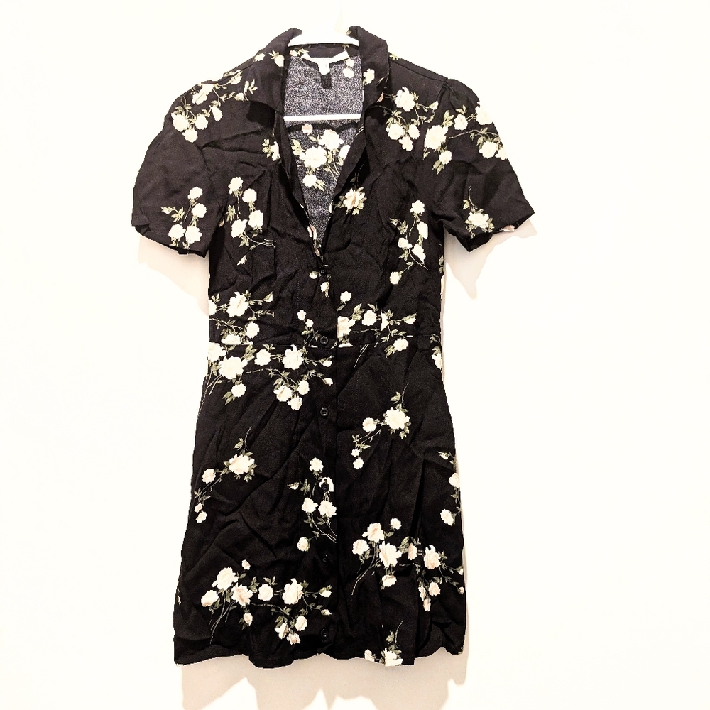 Urban Renewal Black Floral Button-Front Mini Dress